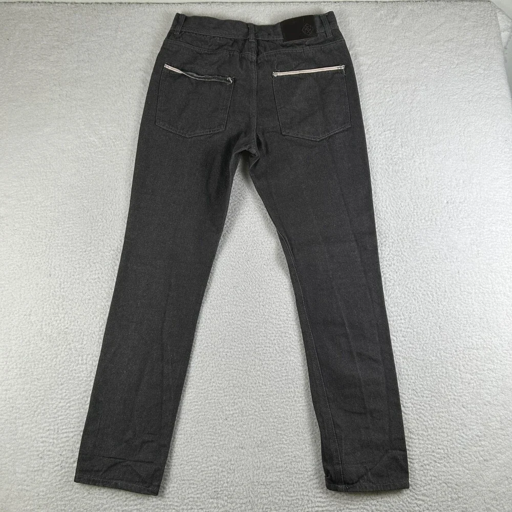 Kayden.K Jeans Mens 30x30 Charcoal Gray Tapered Selvedge Denim Zip Back Pockets